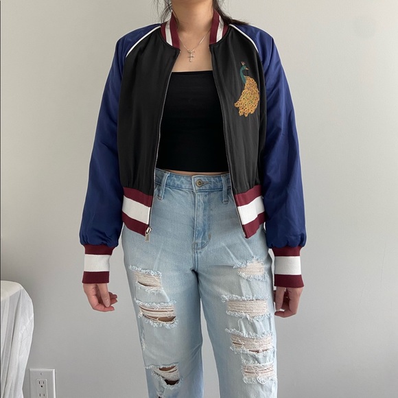 Aritzia Wilfred Embroidered Satin Bomber Jacket - Picture 1 of 8